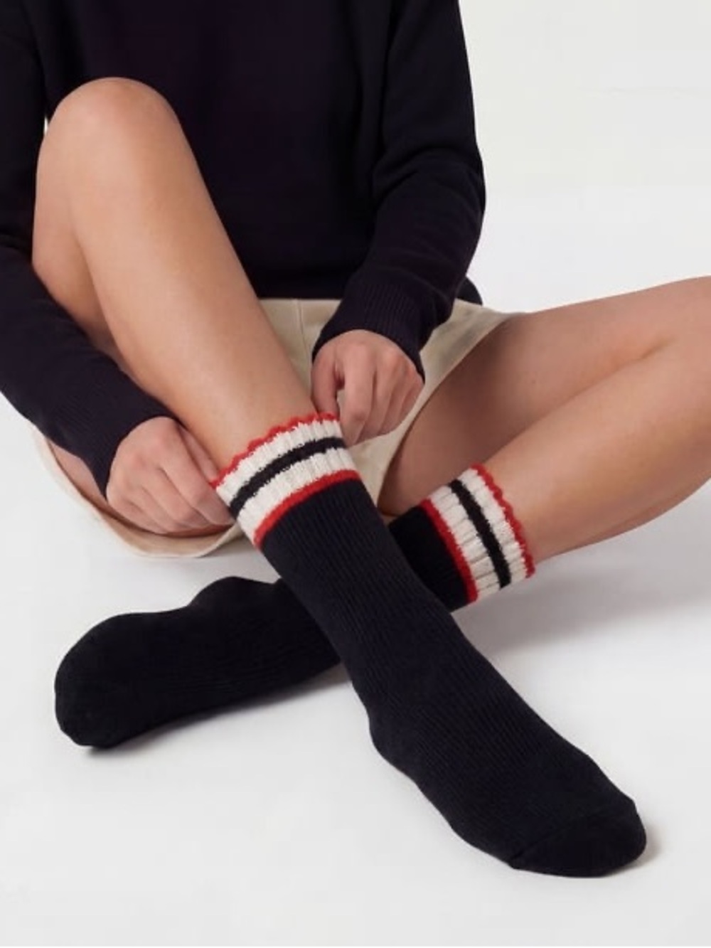 New HUNTER Cushioned Boot Socks Black with Cream & Red Trim 2 Pairs OS